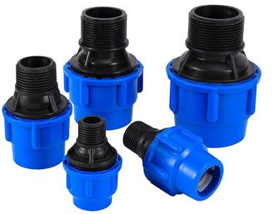 Générique Raccord Rapide Droit for système d'irrigation, Filetage mâle 1/2-1,5 vers 20-53mm PE, raccord de Conversion de Tuyau PVC PE(3/4 inch Male Thread x 25mm Blue)