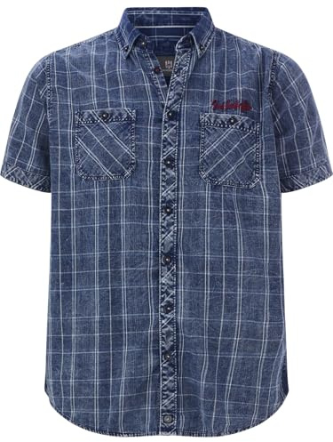 Jan Vanderstorm Herren Kurzarmhemd Kjeltan im Jeanshemd-Look, Denim-Stoff Hemd mit kurzem Ärmel, aus 100% Baumwolle, in großen Größen bis 7XL blau, 3XL (XXXL) - 47/48