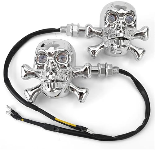 1 paar Universal Motorrad Schädel LED Blinker Indikatoren Chrom Cruiser Chopper Cafe Racer Atv Roller(1)