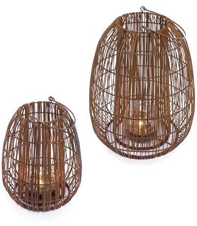 Esotec Solar Rattanleuchten Isabella, 2er Set, Crackle Bruchglas Kugel, Boho Windlichter für draußen, Polyrattan-Geflecht, Akku, Solarleuchte Rattan, wetterfest, outdoor, außen, IP44, 102283