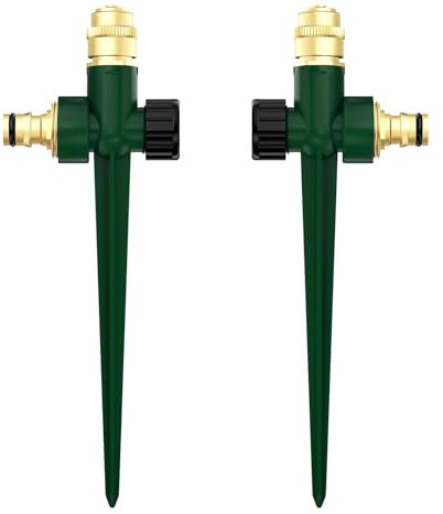 Metal Lawn Sprinkler for Yard, 2 Pcs Automatic Garden Water Sprinkler on Spike Base Adjustable Brass Sprinkler Nozzle 360 Degree for Lawn Garden Irrigation Large Area Coverage
