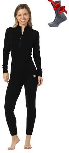 Merino.tech 100% Merino Unterwäsche Damen Set Shirt & Hose + Wandersocken | Atmungsaktive Light, Midweight, Heavy Funktionsunterwäsche, Skiunterwäsche, Thermounterwäsche Set, Wandern, Ski, Outdoor