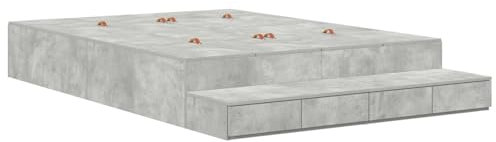 vidaXL Storage Bettgestell Beton Grau 160X200 cm Holzwerkstoff Großzügige Schubladen Modernes Design Einfache Montage