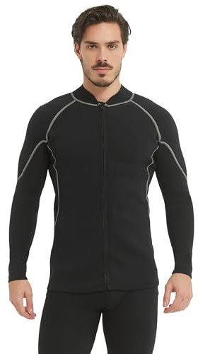 Lemorecn Wetsuit Top Men, 2mm Super Stretch Neoprene Tops Long Sleeve Wetsuit Jacket Front Zipper Swimsuit for Diving Surfing Swimming (UK2028-BLACKGRAY-L)