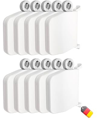 WINRODOOR® Rolladen-Gurtwickler Aufputz – 10er Pack – Mit vormontiertem 6 m Gurt – Robuster Mini-Gurtaufroller für 15 mm Gurt – 180° schwenkbar – Lochabstand 155 mm – Weiß – Made in Germany