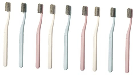 Mikinona Nylon Zahnbürsten für Erwachsene 9 Stück 3 Stück mit Harten Borsten Gebogenem Griff Langlebig in Rosa Blau Beige zur Effektiven Zahnreinigung