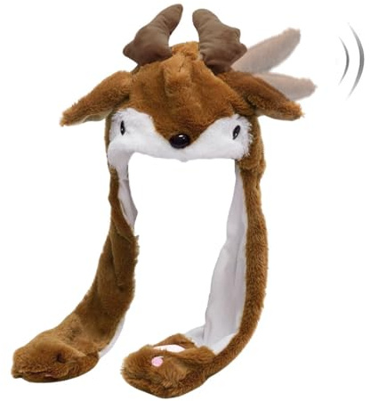 Rayson Weihnachtsmütze mit Beweglichen Ohren Herbst Winter Warme Mütze Plüsch Beanies für Mädchen und Jungen(Braun – Hirsch)