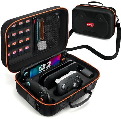 Große Switch 2 Tasche Kompatibel mit Nintendo Switch 2, Reisetasche Switch 2 Tragetasche mit Kartenfächern & Zippertasche, Stoßfest & Portable Harte Schutzhülle für Switch 2 Konsole & Switch 2 Zubehör
