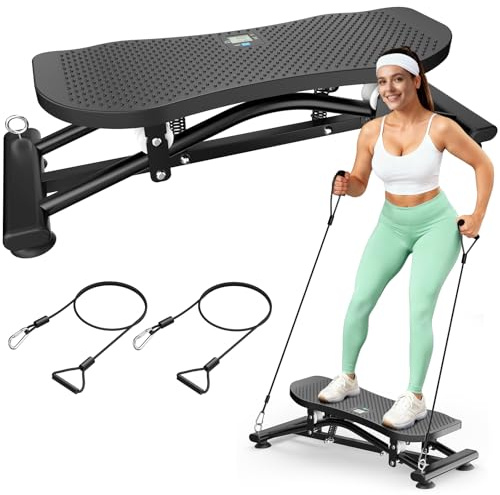 RoyalRcmtx Balance Board mit Widerstandsband, 300lb Tragbare Ski Balance-Maschine Trainingsgeräte, LCD-Monitor für Cardio, Leiser Heim-Simulator Trainer für Ganzkörpertraining