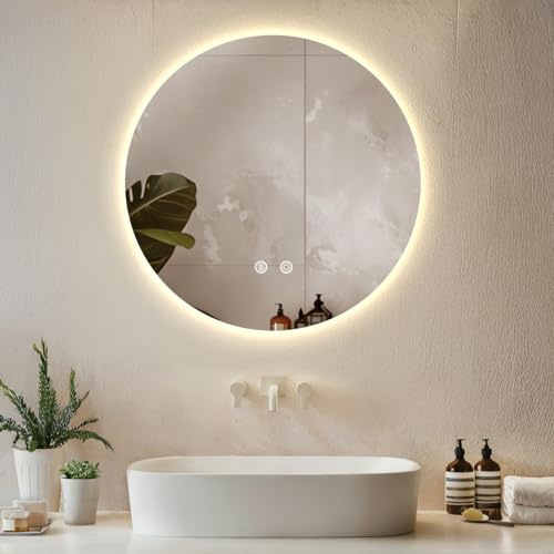 tectake® Specchio bagno a LED Clara, specchio da parete retroilluminato, specchiera bagno con luce, antiappannamento, led bagno, smart led mirror, colore 3000-6000K - Rotondo - 60 x 60 cm