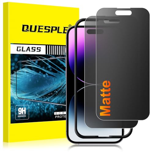 QUESPLE 2 Pack for iPhone 14 Pro Matte Privacy Screen Protector 6.1-Inch, 28°Anti-Spy Matte Tempered Glass Film, Anti-Fingerprint, Anti-Glare Matte Screen, Military-Grade Protection