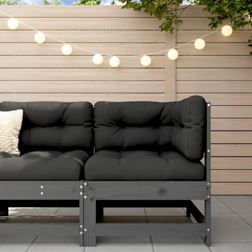 Mandloder Garten-Ecksofa Grau aus Massivholz Kiefer, modulares Loungesofa 62x62cm für Outdoor Balkon, Terrasse & Patio Gartenmöbel Set, max. 110 kg