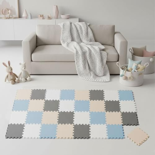 LittleTom Spielmatte Baby Puzzlematte Pastellfarben - 36 Matten je 30x30 cm Krabbelmatte 180x180 cm Bodenmatte Kinder - Puzzle Teppich Kinderzimmer - Bodenschutzmatte Spielteppich EVA Schaumstoffmatte