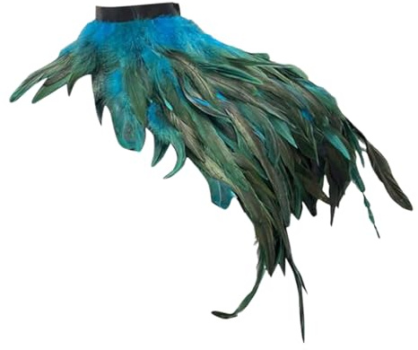 Pfau Kostüm Damen Gothic Federkragen Feder Umhang Cape Fasching Cosplay Schalkragen Feder Epaulet Cape Schal Verstellbare Federumhang Fliege Kragen für Karneval Halloween Maskerade Party