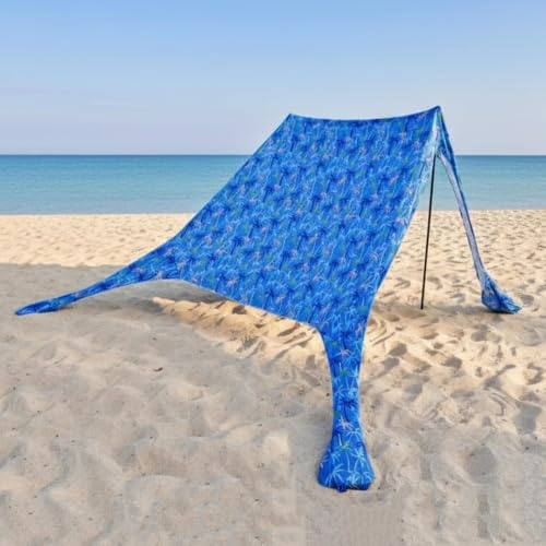 Benebomo Carpa Parasol de Playa, Estampado Palmeras Azules, 210x200x160 cm, Refugio Solar para 3–4 Personas