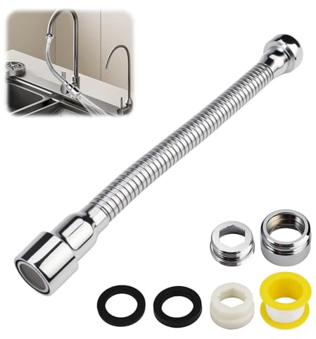 TESSTSY Kitchen Tap Extension, 22 cm Faucet Extender with Adapter | 360° Swivel Spray Head Tap Extender Hose, Suitable for Kitchen and Basin Use
