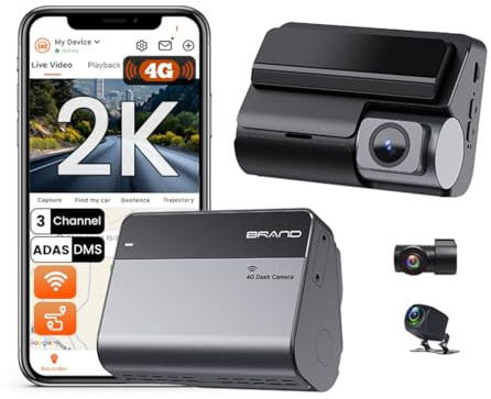 4G LTE ULHD 2K Auto-Dashcam, drei Kanäle vorne innen und hinten, 2K + 1K + 1K Auto-DVR mit ADAS DMS, unterstützt WLAN-App-Steuerung, mit GPS-Protokollwiedergabe, Nachtsicht, 24-Stunden-Fernüberwachung