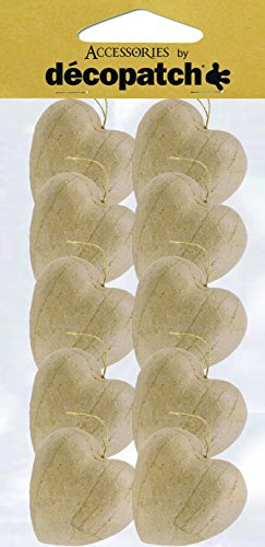 Decopatch Décopatch AC354O 10 Herzen aus Pappmaché, 2,5 x 4 x 4 cm, zum Verzieren und Aufhängen, Kartonbraun, 10er Pack