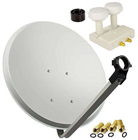 PremiumX Satelliten-Komplettanlage 80cm SAT-Schüssel Hellgrau Twin | Monoblock LNB SAT Astra 19,2° Hotbird 13° 4x F-Stecker | Astra-Empfang