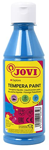 Jovi - Gouache Liquide, Bouteille de 250ml, Couleur Bleu Clair, Peinture à Base d'ingrédients naturels, Facile à Laver, sans Gluten, idéal pour l'école (50221)