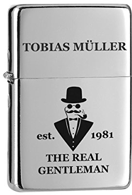 Chrom-Optik Sturmfeuerzeug mit Gravur - Personalisierte Benzin-Feuerzeug mit Geschenkbox - Geschenk für Männer, Papa oder Freuend - Motiv a Gentleman