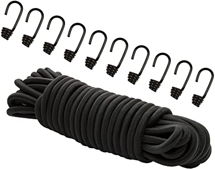 Dreamprint Expanderseil 8mm Schwarz 10m Seil Spannseil Planenseil Gummileine elastisches Gummiseil für Anhängerplane mit 10x Spiralhaken