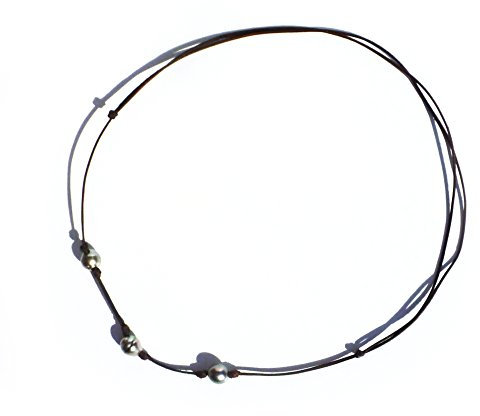 Collier trois perles de Tahiti sur cuir australien