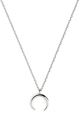 SINGULARU - Collar Moonset. Colgante en Plata de Ley 925 Baño de Rodio con Media Luna. Cadena de Talla Unica. Joyas para Mujer