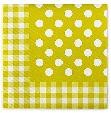 Sovie HOME Serviette ANTON in KIWI aus Linclass Airlaid, 40x40cm, 12 Stück, 1/4 Falz, Stoffoptik, Design weiße Punkte Karobordüre, festlich, elegant, hochwertige Tischdeko