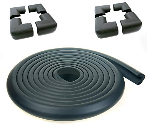 5M Kantenschutz + 8 Schutzecken, L-förmige Schaum Stoßschutz, Kantenschutz Eckenschutz Stoßschutz für Tisch und Möbel, Kindersicher Anti Kollisions Schwamm, Schwarz TKD7000-Set Black