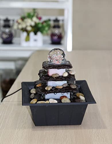 Zimmerbrunnen Tischbrunnen mit LED Beleuchtung Springbrunnen Raumbefeuchter Brunnen Geschenk (19,5x19,5x20,5cm Terrasse eckig 2)