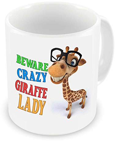 GrassVillage Lustige Giraffen-Tasse – Crazy Giraffe Lady – Tierliebhaber-Geschenk für sie, Frauen, Mutter, Schwester, Freund – Geburtstag, Weihnachten, Muttertag, Wichteln – 325 ml weiße
