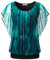 BAISHENGGT Damen Sommer Netz Bluse Flatter Kurzarm Tshirt Rundkragen Falten Elegant Oberteile Top Blusen Pfau Blau M