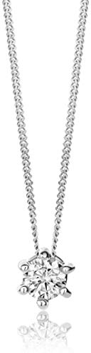 Orovi Damen Weißgold Halskette Mit Diamant Solitär Anhänger 18 Karat (750) Gold und Brillanten 0.12 Ct, 45 cm Lang
