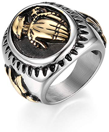 JewelryWe Schmuck Retro Herren-Ring Edelstahl Signet Jungfrau Maria Betende Hände Religiöse Ring Band Bandring mit Gravur Gold Silber Größe 67