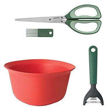 Brabantia Large Mixing Bowl + Herb Scissors Plus Cleaning Tool + Food Peeler Y Shaped Plus Zester