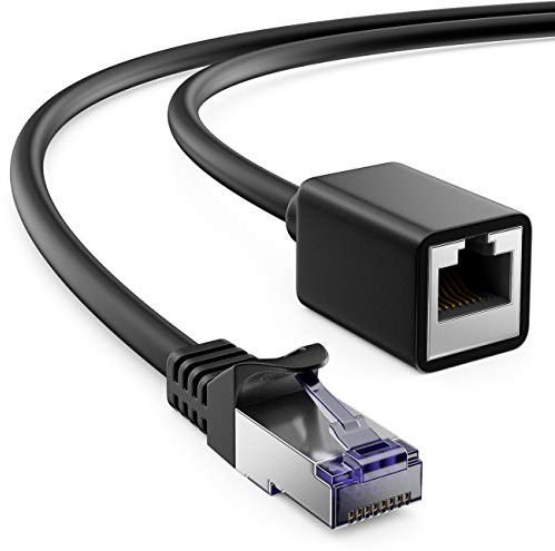 deleyCON 7,5m CAT7 Patchkabel Verlängerung für Ethernet LAN Netzwerkkabel - CAT 7 Rohkabel mit RJ45 Stecker auf RJ45 Buchse S/FTP Kupfer PiMF 600 MHz - Schwarz