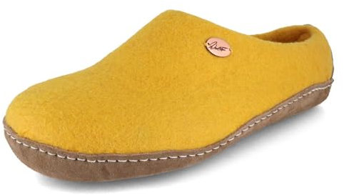 WoolFit Footprint Barfuß-Hausschuhe unisex Filz-Pantoffeln mit Ledersohle, nachhaltig aus 100% Wolle, gelb Gr. 45