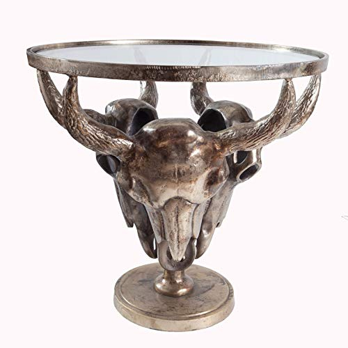 invicta INTERIOR riess-Ambiente Extravaganter Couchtisch Matador 56cm Bronze Stierkopf mit Glasscheibe Wohnzimmertisch Glastisch