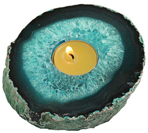 AMOYSTONE Teelichthalter, Achat, Heilkristall, handgefertigt, für 0,3–0,5 kg