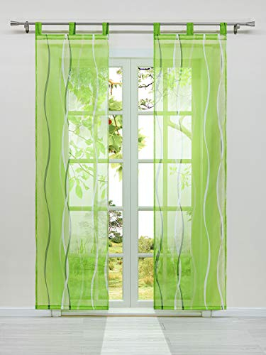 HeichkelL 2-TLG Voile Schiebegardine mit Schlaufen Flächenvorhänge mit Wellendruck Transparente Dekogardinen inkl. Schlaufen und Befestigungszubehör Grün 2X 57x145 cm