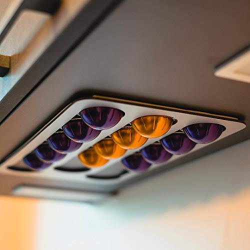 PODY® • Support, Rangement pour capsules, dosettes de Café • Adhésif • Compatible Nespresso Vertuo • Aluminium composite argenté