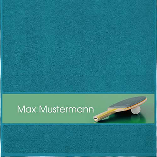 Manutextur Handtuch mit Namen - personalisiert - Motiv Tischtennis 2 - viele Farben & Motive - Dusch-Handtuch - Petrol - Größe 50x100 cm - persönliches Geschenk mit Wunsch-Motiv und Wunsch-Name