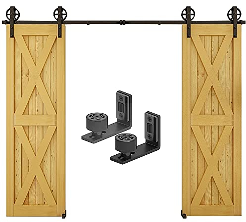 CCJH 6.6FT/200cm Schiebetürsystem Speichenrad Schiebetürbeschläge Speichenrad Komplett-Set für Doppeltür Mit Einstellbar Bodenführung