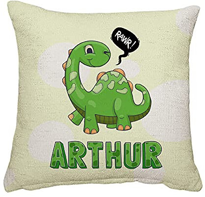 Getagift Personalised with ANY NAME Dinosaur Rawr, Gift for Boy/Girl, Kids, Children, Birthday Present Home Décor, Linen Throw Pillow/Cushion. (Linen Cushion Cover)