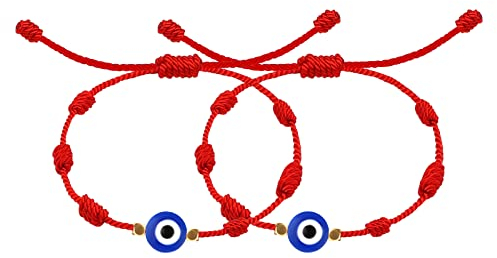 SAVITA 2 Stück Böser Blick Armband, Handgefertigte Evil Eye Bracelet String Verstellbares Glücksarmband Nylon Schnur Evil Eye Armband für Damen Herren Mädchen Jungen (Rot)
