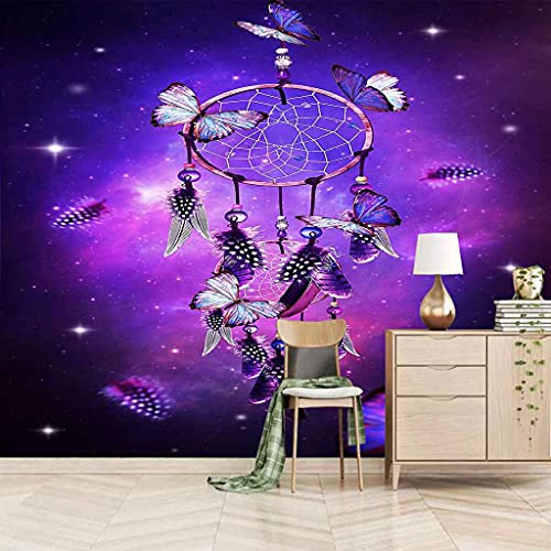 FVGKYS Wandbilder Schlafzimmer Erwachsene Kinder Tapete Plakate 3D Lila Schmetterlings-Traumfänger Selbstklebend Wandgemälde Wandtattoo Kunst Dekoration Für Wohnzimmer Küche Wanddekoration 350x256cm