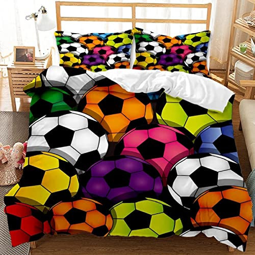 Bettwäsche 135x200 cm 3 Teilig bettwäsche Biber Fußball-Hintergrund Bettwäsche Set mit Reißverschluss Vintage Bettbezug mit 2 Kopfkissenbezüge 80x80 Weihnachten Geschenk