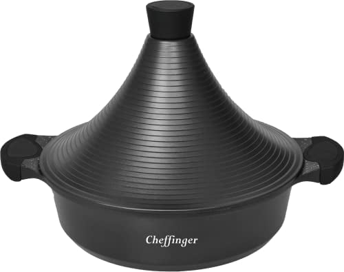 Cheffinger Aluguss Tajine Tagine Ø28cm Gartopf Dampfgarer Bräter, Schwarz, CF-TAJ28