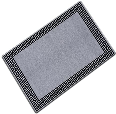 Door Mats Indoor Non Slip Mat Carpet Runners for Hallways Geometrical Border Low Profile Washable Runner Rug for Kitchen, Front Door Hall Hallways Living Room (50 x 80 cm, Grey Black)